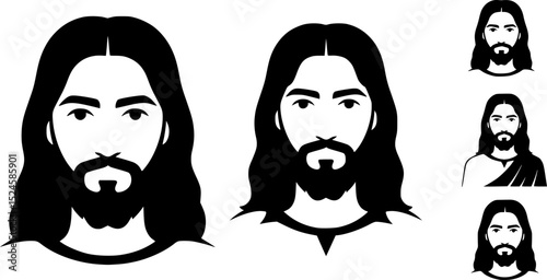 Black and white graphic of jesus christ with beard