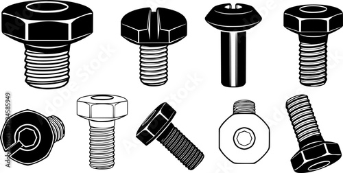 Black and white image of a fastener with a head