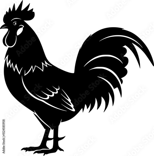 Silhouette of a rooster standing on a white