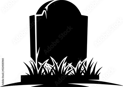 Black tombstone with cross on a white background