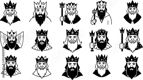Illustration of a king with crown and long beard