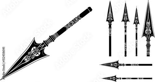 Illustration of a black spear with ornate details