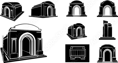 Illustration of a mausoleum with arched entrance