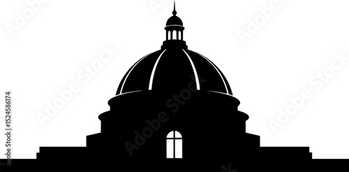 Silhouette of a building with a dome and a window
