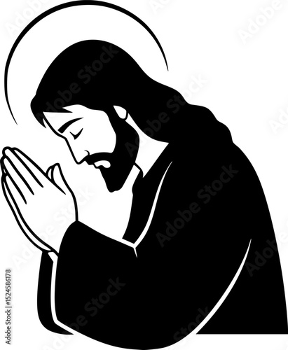 Black and white jesus christ praying illustration