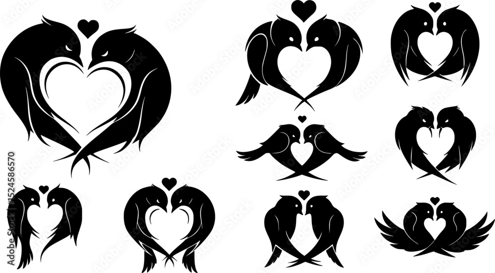 Fototapeta premium Valentine day Love Birds bundle vector silhouette illustration 
