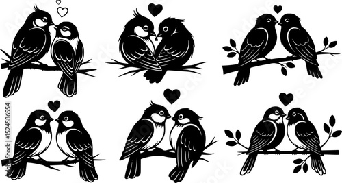 Valentine day Love Birds bundle vector silhouette illustration
