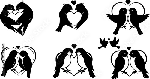 Valentine day Love Birds bundle vector silhouette illustration
