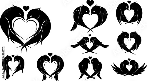 Valentine day Love Birds bundle vector silhouette illustration
