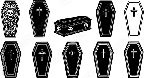 coffin, halloween, silhouette, vector, holiday, design,