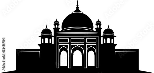Silhouette of a temple with dome and three arches