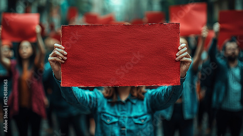 Protest with red placards