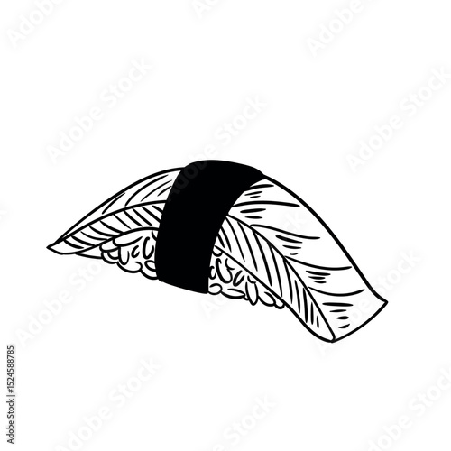 Original illustration of sushi surimi, Japanese food, hand-drawn with ink. Sushi drawings, Japanese dish