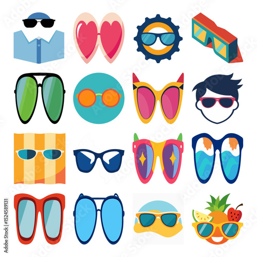 A stylish vector set of fashion sunglasses icons, perfect for summer protection and accessory designs