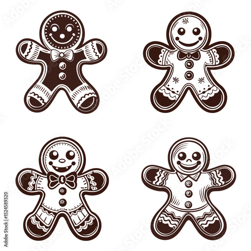 Gingerbread men silhouette vector illustration isolated on white background.