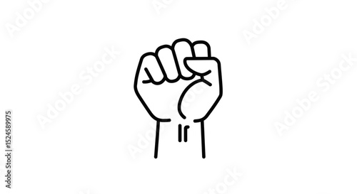 Raised Fist Symbol of Protest and Unity – Black and White Vector Illustration