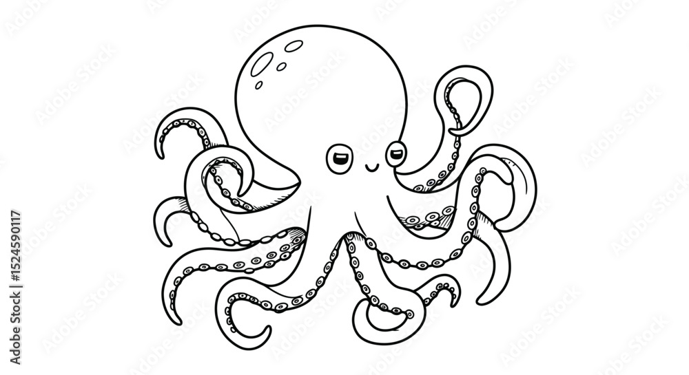 Naklejka premium Cute Cartoon Octopus with Smiling Face – Sea Animal Vector Illustration