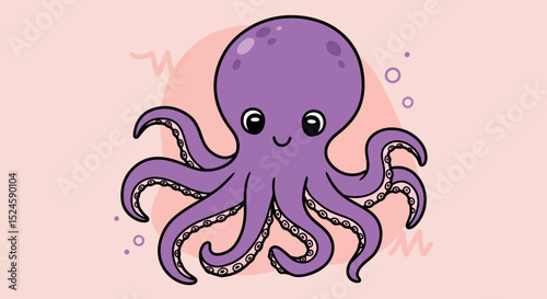 Cute Cartoon Octopus with Smiling Face – Sea Animal Vector Illustration