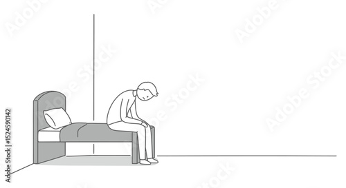 Lonely Man Sitting on Bed – Depression and Sadness Illustration