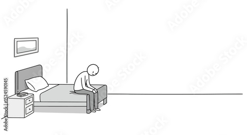Lonely Man Sitting on Bed – Depression and Sadness Illustration
