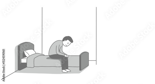 Lonely Man Sitting on Bed – Depression and Sadness Illustration