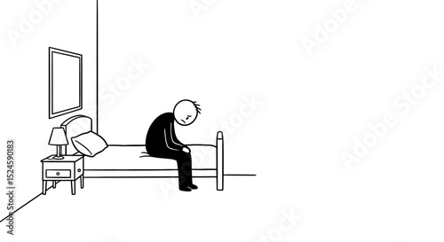 Lonely Man Sitting on Bed – Depression and Sadness Illustration