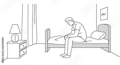 Lonely Man Sitting on Bed – Depression and Sadness Illustration