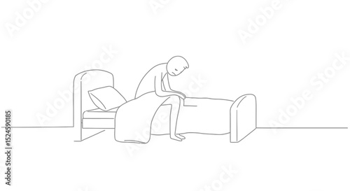 Lonely Man Sitting on Bed – Depression and Sadness Illustration