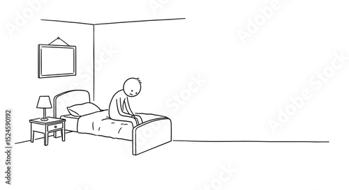 Lonely Man Sitting on Bed – Depression and Sadness Illustration