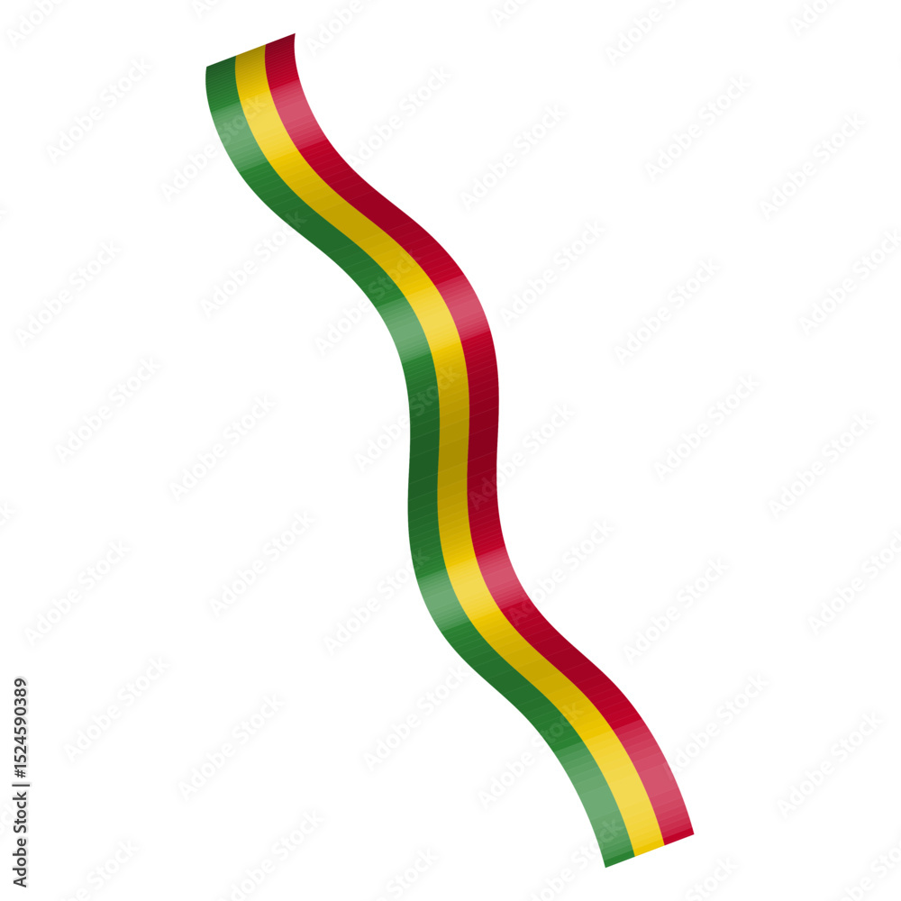 3d Juneteenth Flag Ribbon. Isolated on White Background.