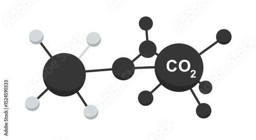 Minimalist flat vector icon of carbon dioxide, black outline cloud shape with CO₂ text inside, subscript 2, centered on a light gray background, simple modern design, high contrast, clean line art sty
