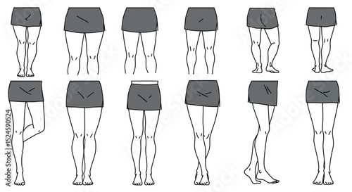 Female Leg Pose Illustration Set – Fashion Silhouettes in Skirt
