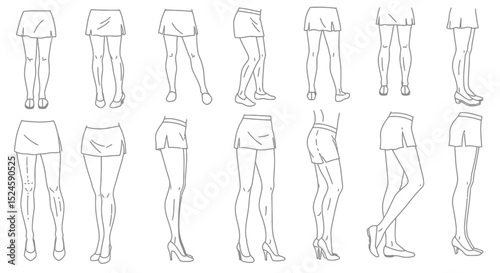 Female Leg Pose Illustration Set – Fashion Silhouettes in Skirt