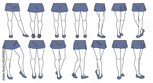 Female Leg Pose Illustration Set – Fashion Silhouettes in Skirt