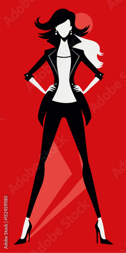 illustration of a woman in retro style, showing a graceful and confident posture, as if dancing or posing
