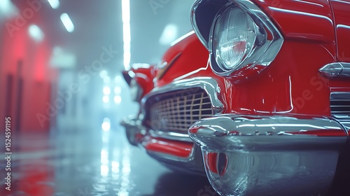 Elegant front view of a classic red car with chrome details showcasing automotive history
