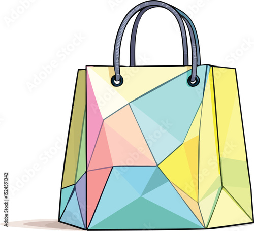 Colorful geometric shopping bag illustration perfect for retail and creative design projects.