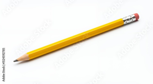 A Classic Yellow Pencil on White Background: Simple Stationery Photography