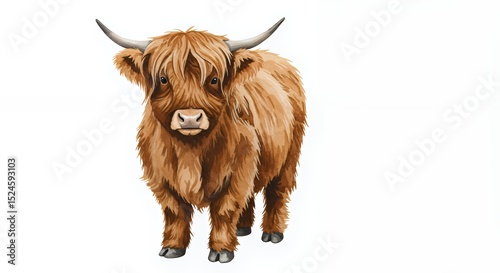 Highland Cow Portrait: A Majestic Scottish Highland Cattle Illustration