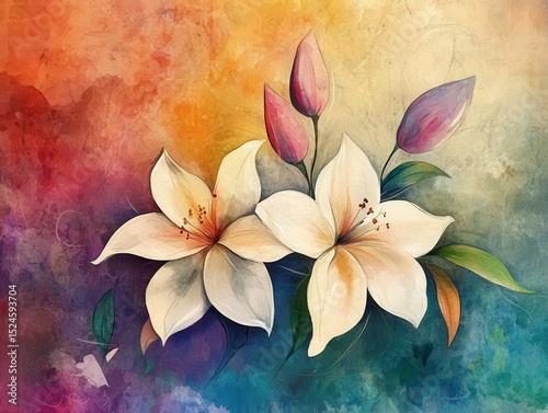 high resolution picture of hand drawing elegant watercolor floral background