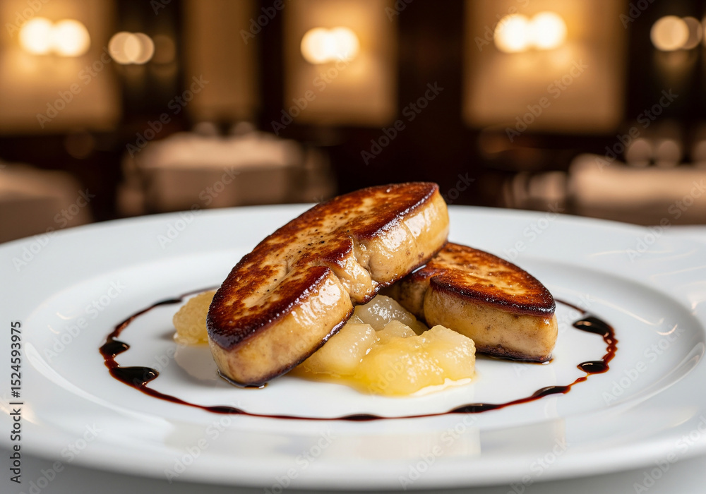 Obraz premium morceaux de foie gras cuisiné (poêlé) dans une assiette