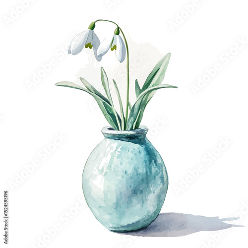 watercolor vector of A Snowdrop In A Vase, high quality, isolated on a white background.