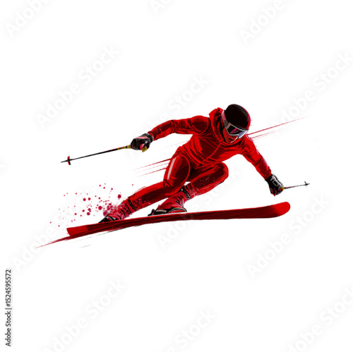 Dynamic Red Skier Carving Down a Snowy Slope Winter Sports Action Graphic Design Illustration for Websites and Marketing Materials