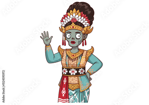 Undead Balinese Dancer A Spooky Illustration of Traditional Indonesian Culture