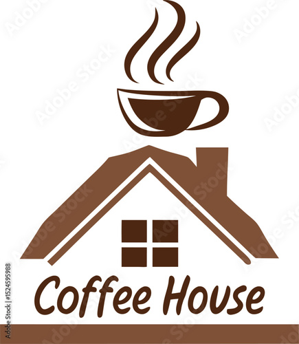 Coffee house logo design with a house and steaming cup