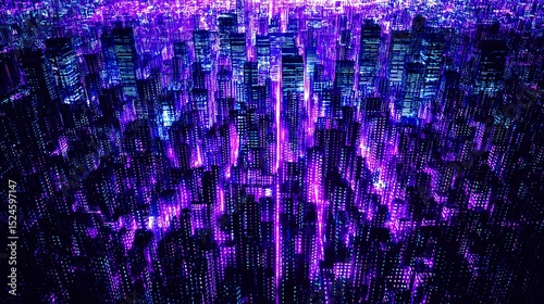 Futuristic neon city perspective at night