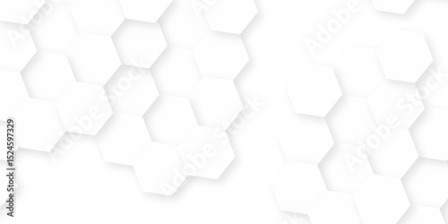 Geometric abstract white hexagonal hexagon modern technology creative emboss light honeycomb polygonal web. minimal geometric science and mosaic tile with template texture background.	