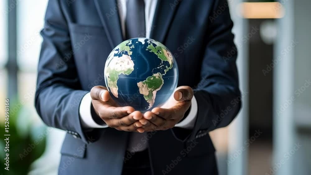 Business professional holding a world globe in hands, representing global business and connections, international reach, and corporate leadership. Business professional holding a world globe in hands, representing global business and connections, international reach, and corporate leadership.