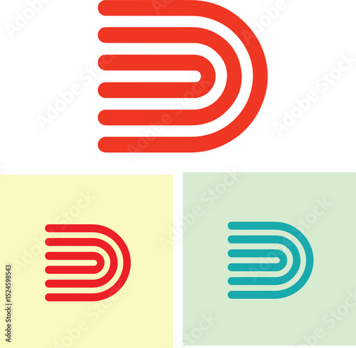Vibrant Red Geometric Letter D Minimalist Design Logo.eps