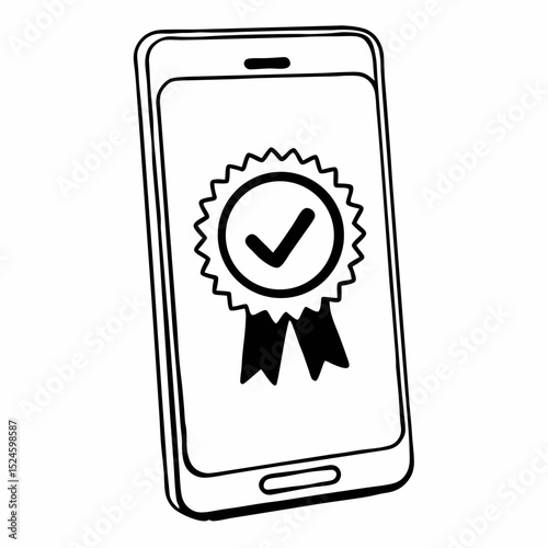 Smartphone displaying quality assurance badge, clean cutout